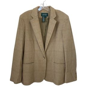 Ralph Lauren Vintage Cotton Patterned Green and Cream Blazer - Size 16